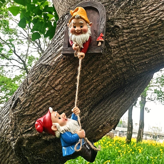 Whimsical Gnome Climbing Statues for Trees - Outdoor Garden & Patio Wall Decor, Resin, Ideal for Mother'S Day/Christmas Gift,