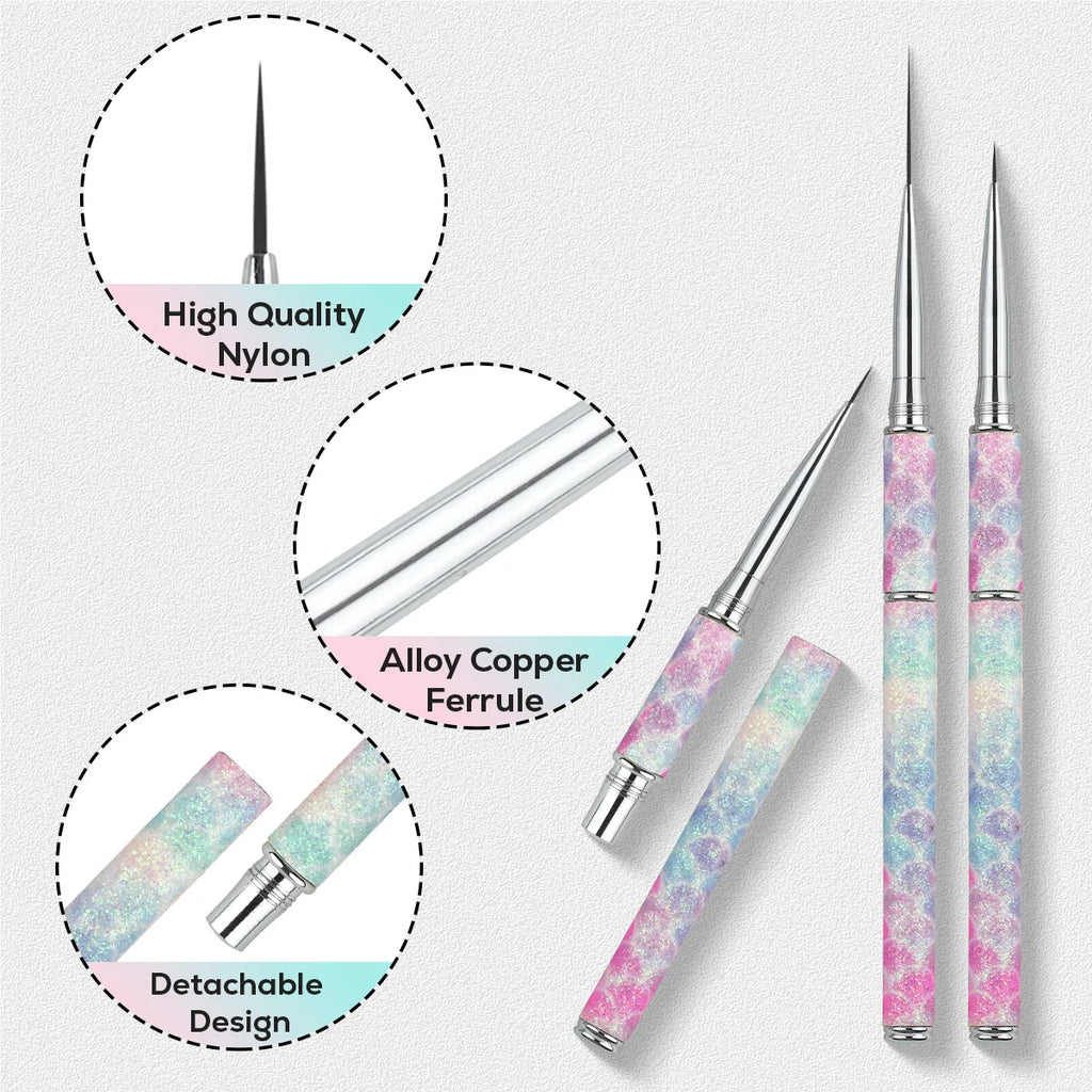 High Quality Professional 5 Pieces Sets Custom Nail Salon Detachable Liner Nail Art Brushes for Nylon Hair