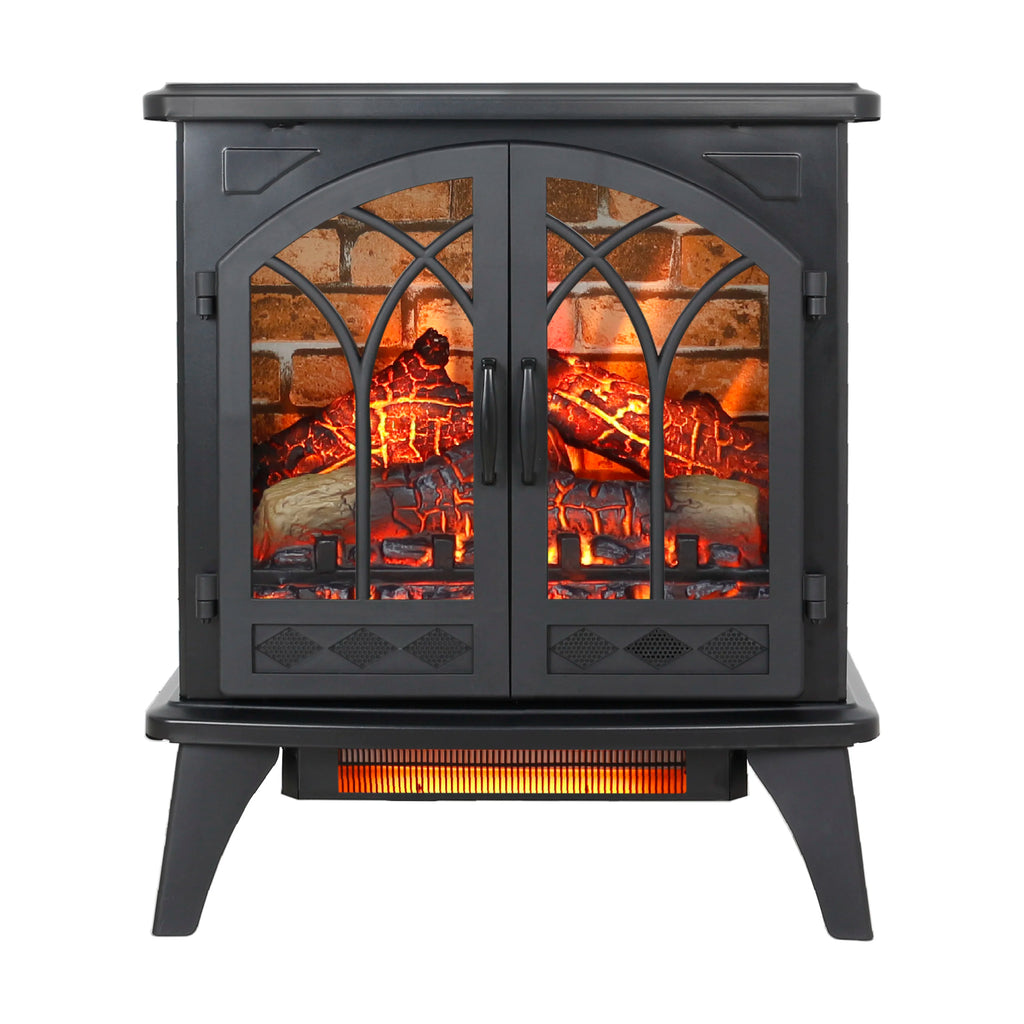 24 Inch 3D Flame Modern Electric Infrared Quartz Tempered Glass Fireplace Stove for Living Room Home Furniture Remote Control
