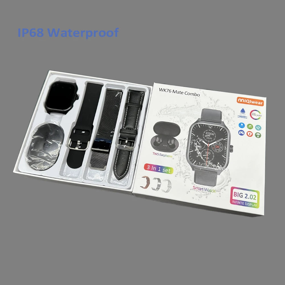 2024 New Trend Multi Sports Swimming Watch IP68  WK76 Mate With Earphone Fashion 3 Straps Smart Watch