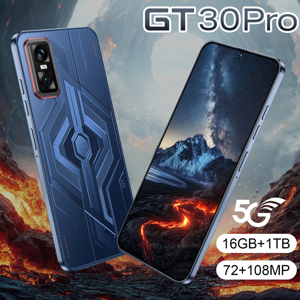 2025 New GT30 Pro Android14 5g Smartphone HD 7.3 Inch Screen Deca Core CPU LTE Cellular Dual Card Mobile Phone