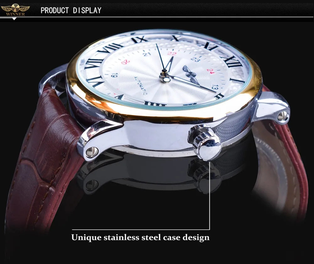 WINNER Watch for Men Roman Numeral Scale Mechanical Wristwatch Man Sport Leather Man Skeleton Watches Dropshipping Reloj Hombre