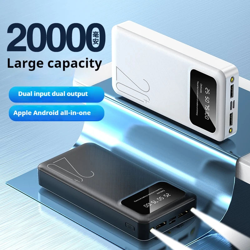 Customized Large Capacity Power Bank 20000mah Portable Flashlight Dual Output Dual Input Mobile Power Bank