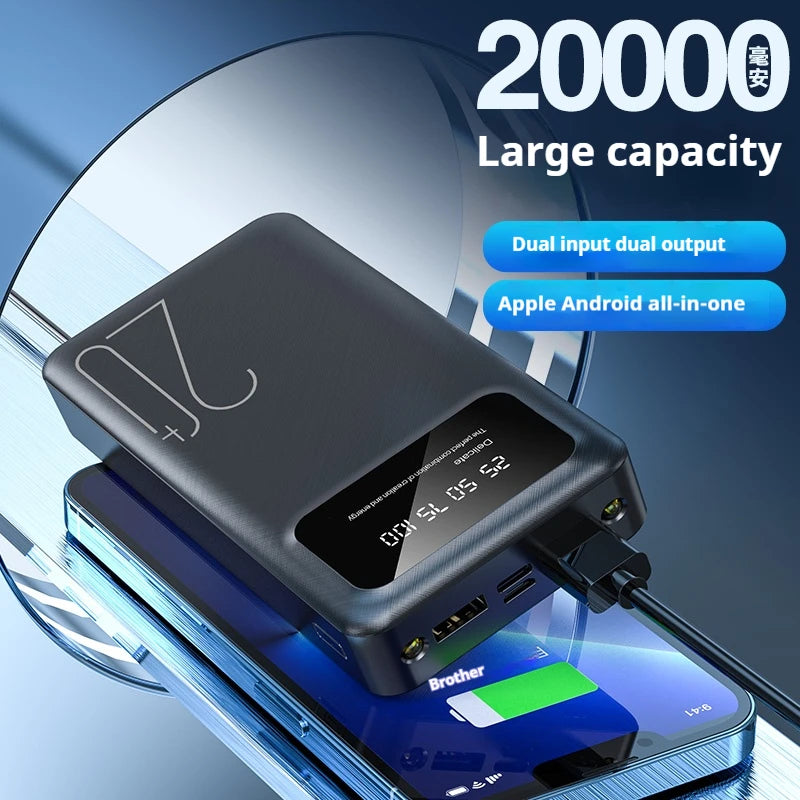 Customized Large Capacity Power Bank 20000mah Portable Flashlight Dual Output Dual Input Mobile Power Bank