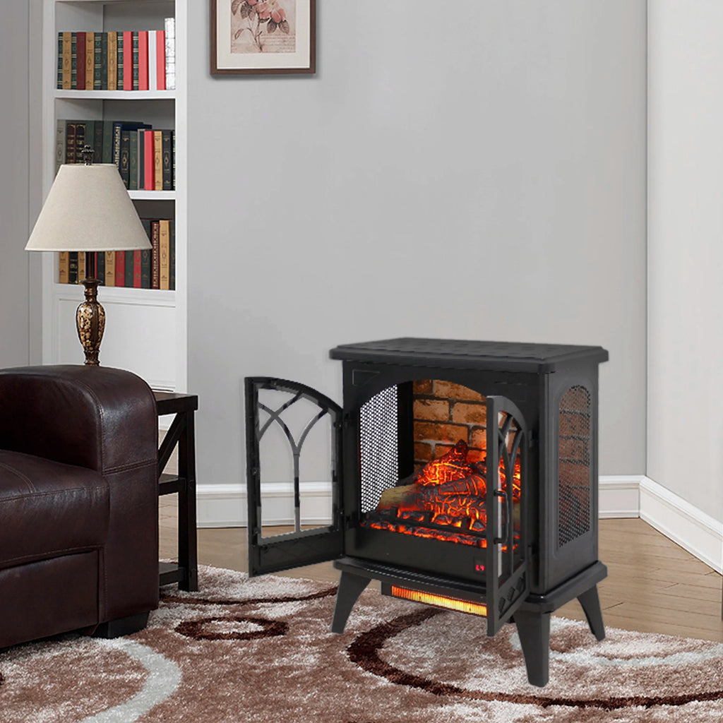 24 Inch 3D Flame Modern Electric Infrared Quartz Tempered Glass Fireplace Stove for Living Room Home Furniture Remote Control