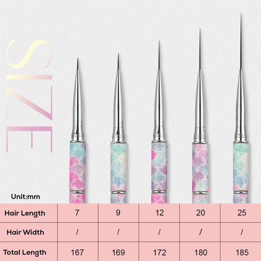 High Quality Professional 5 Pieces Sets Custom Nail Salon Detachable Liner Nail Art Brushes for Nylon Hair