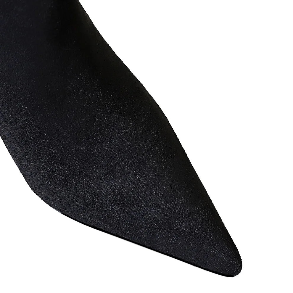 7286-2 BIGTREE European and American Fashion Sexy Women's High Heel Shoes Night Club Suede Pointed High Heel Nude Boots
