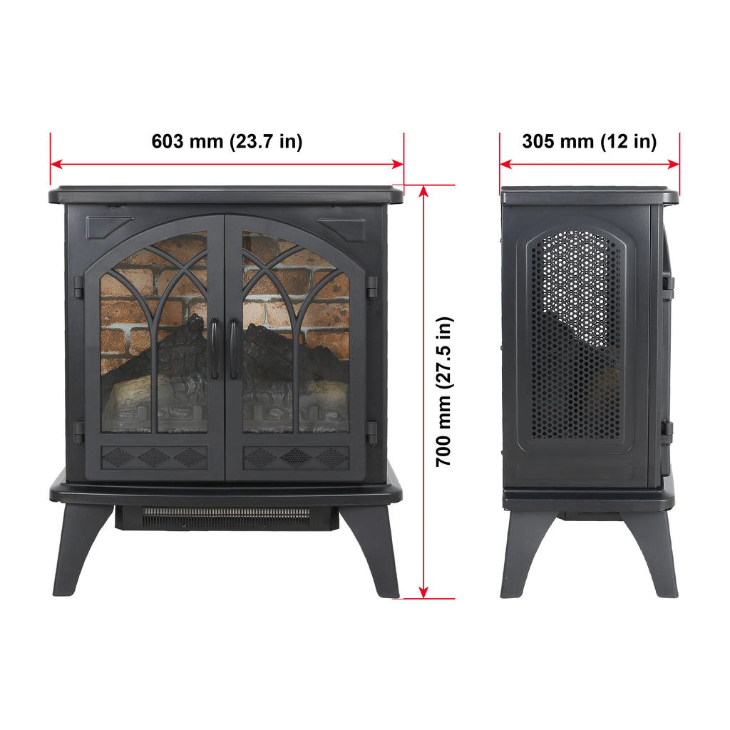 24 Inch 3D Flame Modern Electric Infrared Quartz Tempered Glass Fireplace Stove for Living Room Home Furniture Remote Control