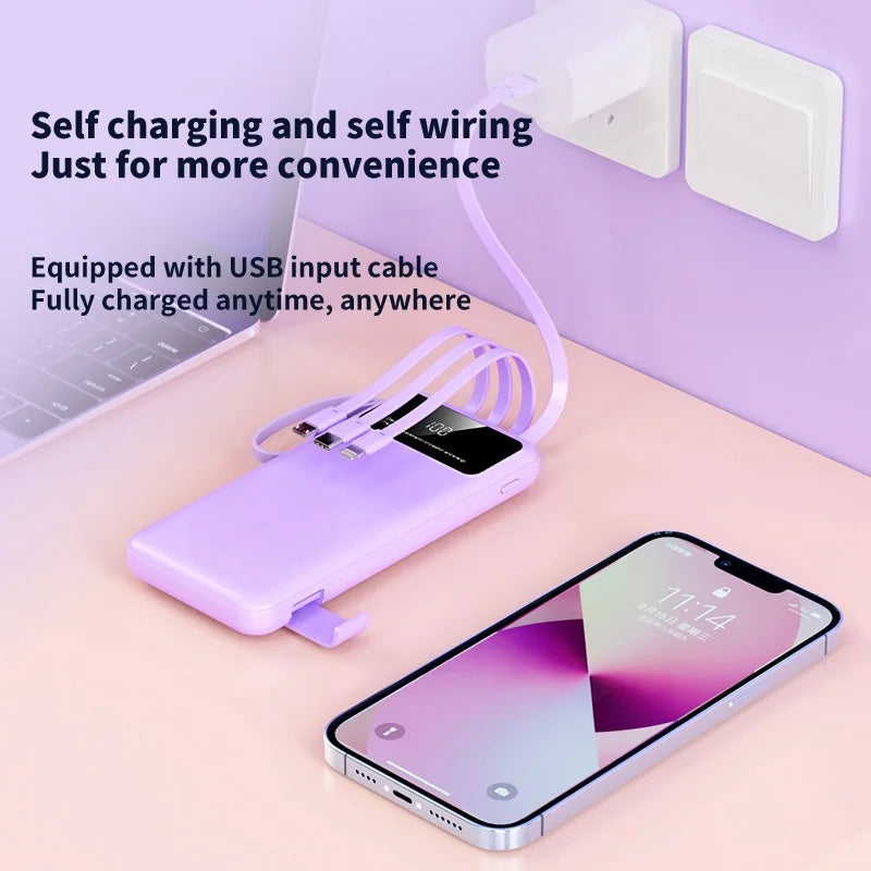 OEM Mobile Power Bank 10000mAh Portable Charger External Battery Dual USB Input Comes With Four Wire 10000mAh Power Bank