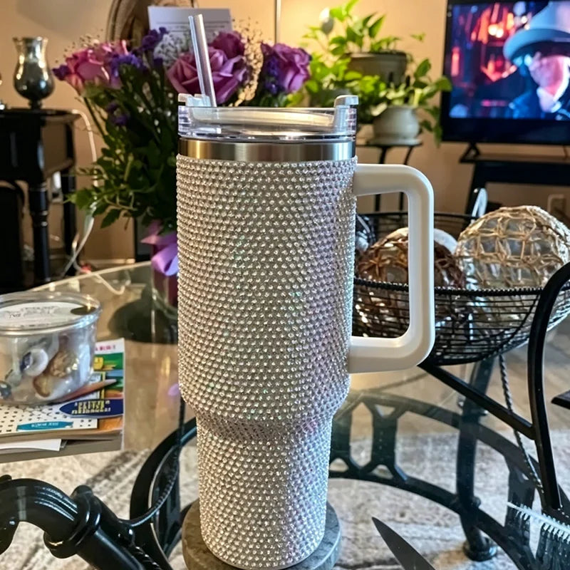 Us Warehouse 40 OZ Rhinestones Bling Leak Proof Home Use 40 OZ Insulated Water Bottle for Home Office Outdoor Daily Use