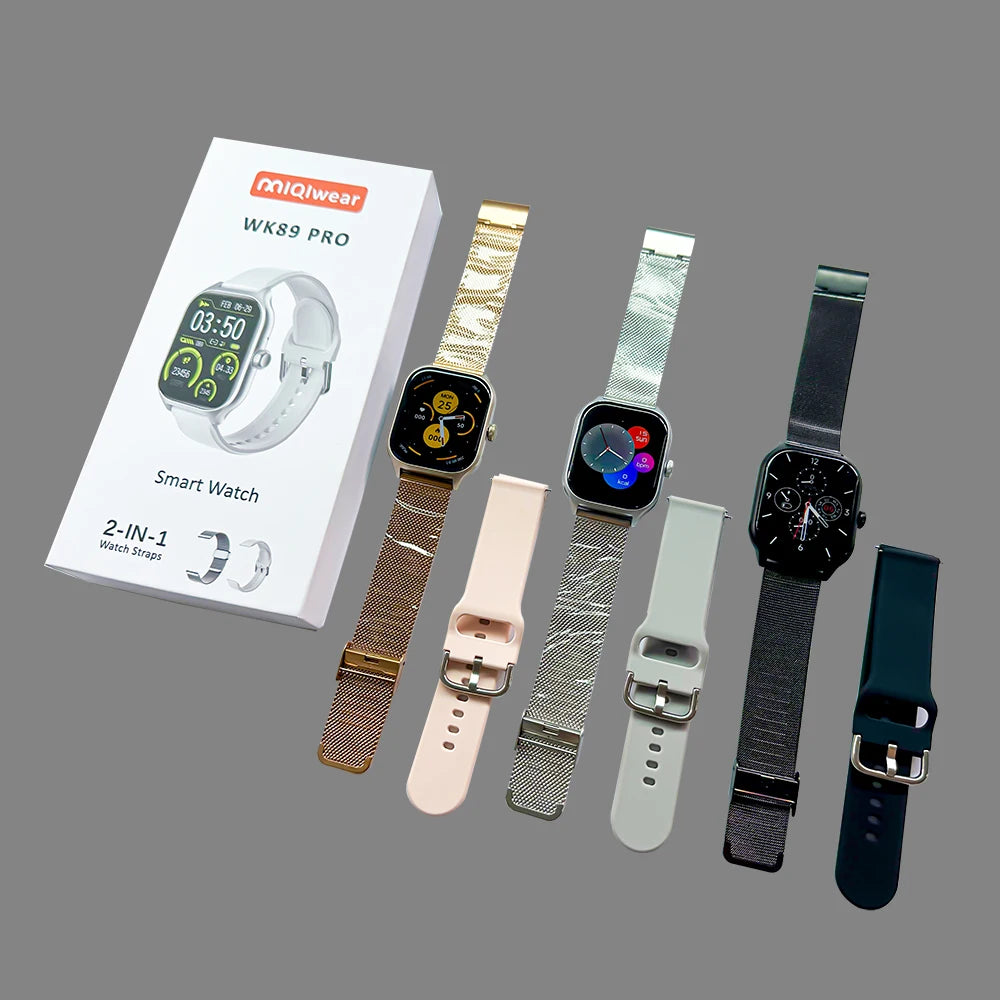 Newest WK89 Sport Watch Wireless Power Bank Charger 2 Watchband Smart Watch  Set Gift Box