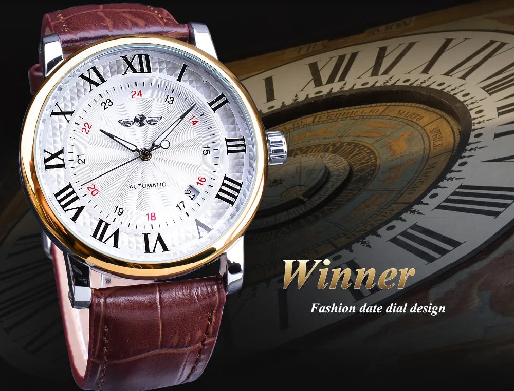 WINNER Watch for Men Roman Numeral Scale Mechanical Wristwatch Man Sport Leather Man Skeleton Watches Dropshipping Reloj Hombre