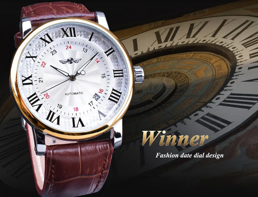 WINNER Watch for Men Roman Numeral Scale Mechanical Wristwatch Man Sport Leather Man Skeleton Watches Dropshipping Reloj Hombre