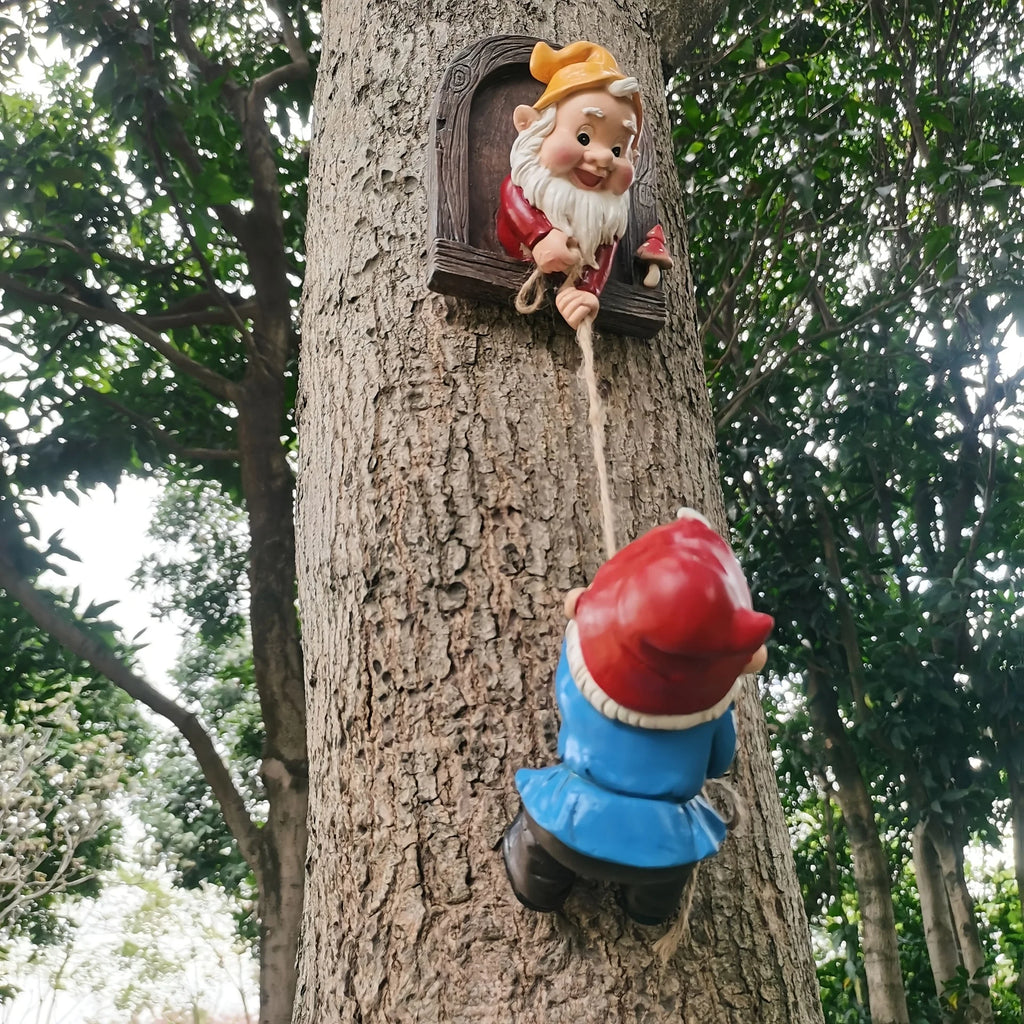 Whimsical Gnome Climbing Statues for Trees - Outdoor Garden & Patio Wall Decor, Resin, Ideal for Mother'S Day/Christmas Gift,