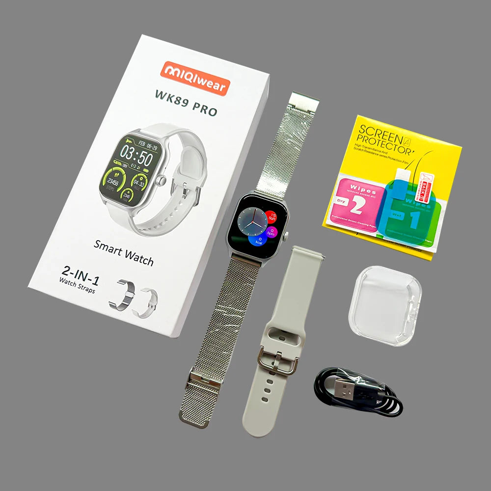 Newest WK89 Sport Watch Wireless Power Bank Charger 2 Watchband Smart Watch  Set Gift Box