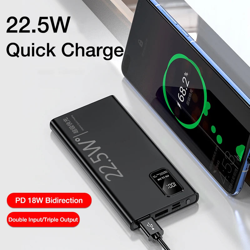 22.5W Fast Charge Power Bank 20000mAh Waterproof Mobile Power Station with Micro USB Input Interface