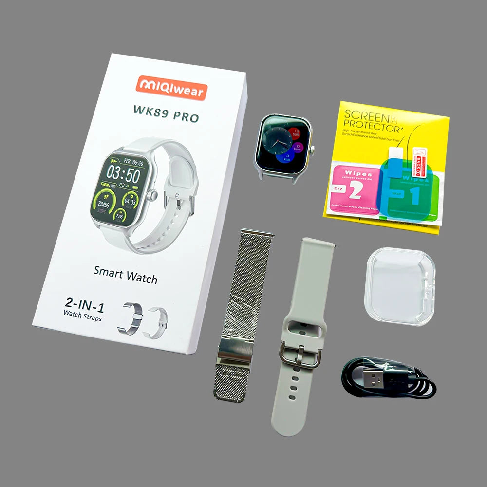Newest WK89 Sport Watch Wireless Power Bank Charger 2 Watchband Smart Watch  Set Gift Box