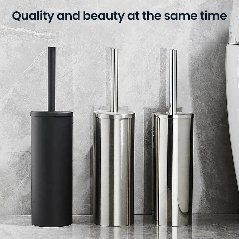 Bathroom Black Gold 304 Stainless Steel Toilet Brush Set Toilet Bowl Cleaner Brush and Holder Cleaning Tool Standing