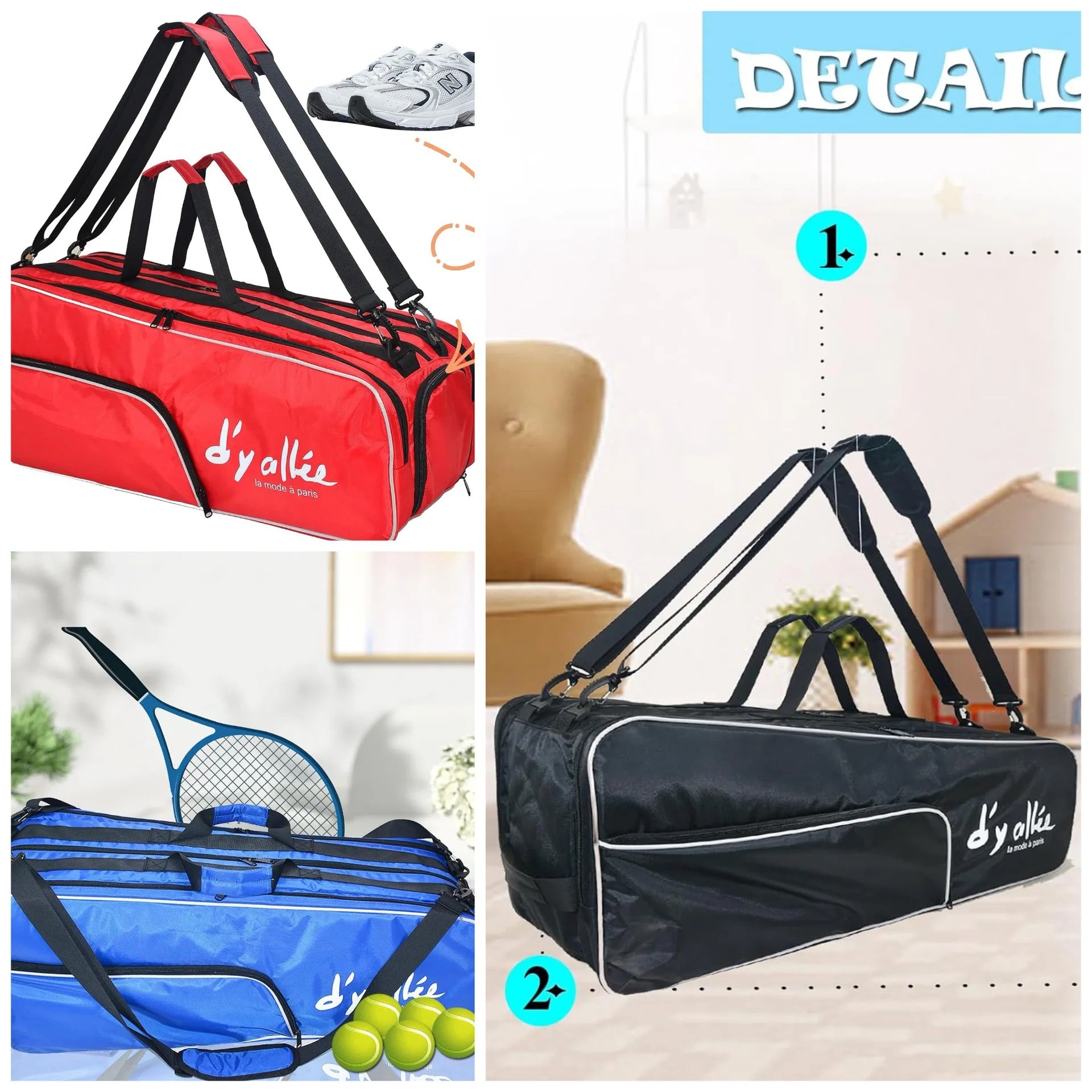 Professional Tennis Bag 6 Rackets  with Shoes Compartment for Men Women Racquetball Racket Pickleball Paddle Portable Tennis Bag