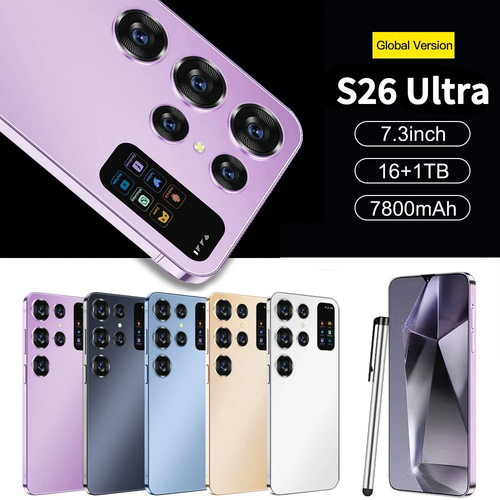 Original 5G S26 Ultra SmartPhone HD 7.0 Inch 16G+1T 7000Mah 48MP+72MP 108MP Dual Sim Face Unlock LTE Unlocked Cellphone