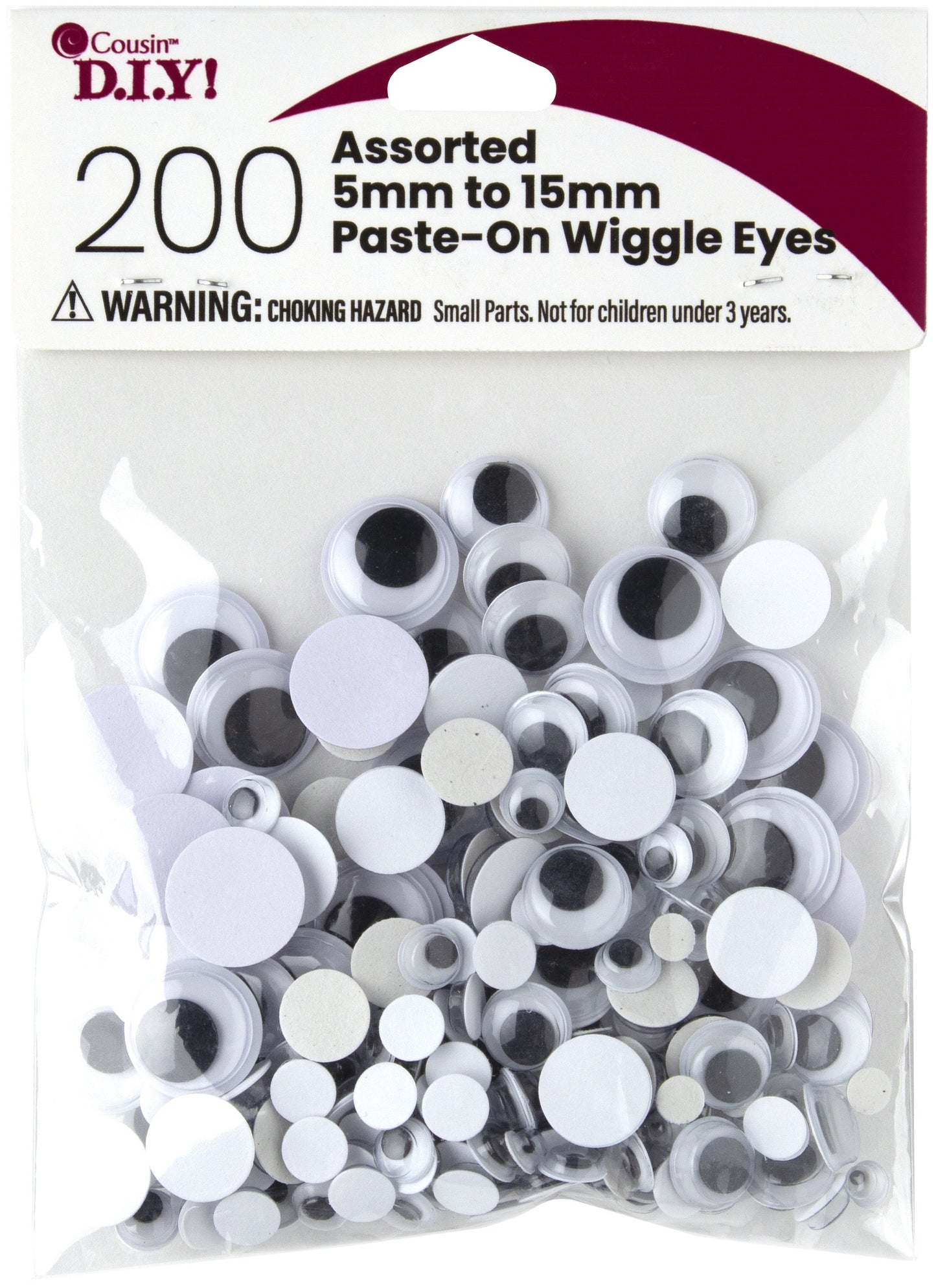 Paste-ON Wiggle Eyes 5mm TO 15mm 200/Pkg-Black (Pack OF 3)