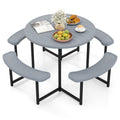 Round Picnic Table Bench Set with 4 Benches and Umbrella Hole for Patio Lawn-Gray - Color: Gray - Size: 31-40 Inch