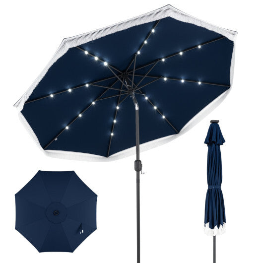 9 Feet Solar Patio Umbrella with 24 LED Lights for Yard-Navy - Color: Navy
