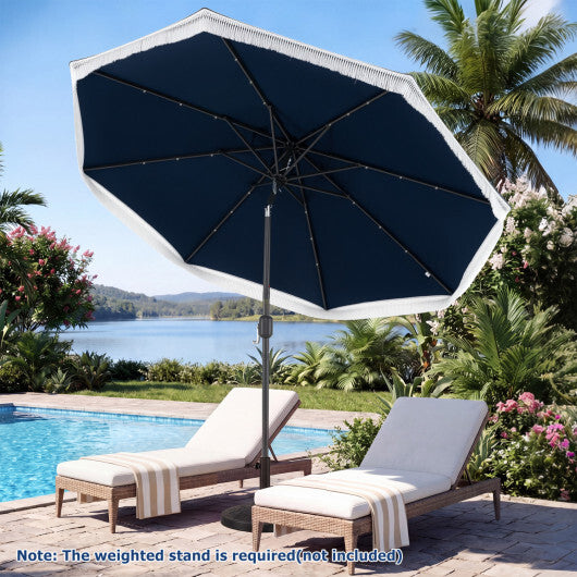 9 Feet Solar Patio Umbrella with 24 LED Lights for Yard-Navy - Color: Navy