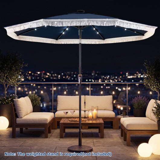9 Feet Solar Patio Umbrella with 24 LED Lights for Yard-Navy - Color: Navy