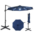10 FT Cantilever Patio Umbrella with Solar LED Lights 360 Rotation-Navy - Color: Navy