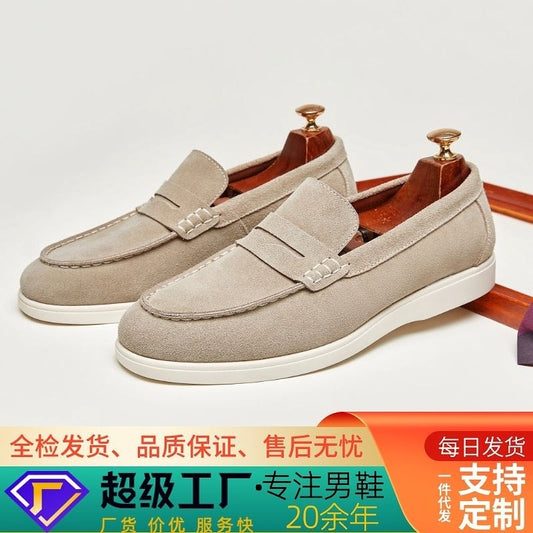 British Style Anti-Velvet Genuine Leather Frosted Loafers Men's Lazy Bean Shoes Slip-on Foil Casual Men's Shoes