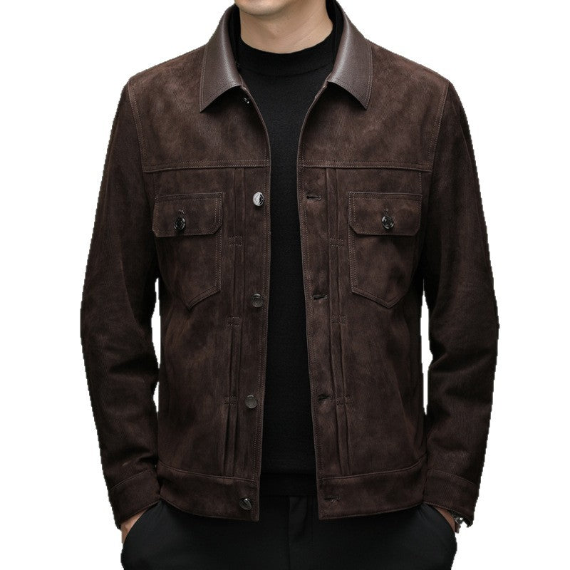 Men's Autumn and Winter New Sheep Suede Jacket Jacket Youth Casual Fashion Handsome Leather Top Men's Leather Jacket Men