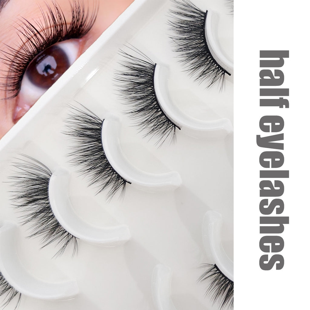 Manufacturer Wholesale Cotton Thread Stem Sharpened False Eyelashes Soft Natural Hand-Tied 3D Chemical Fiber Half-Eye False Eyelashes