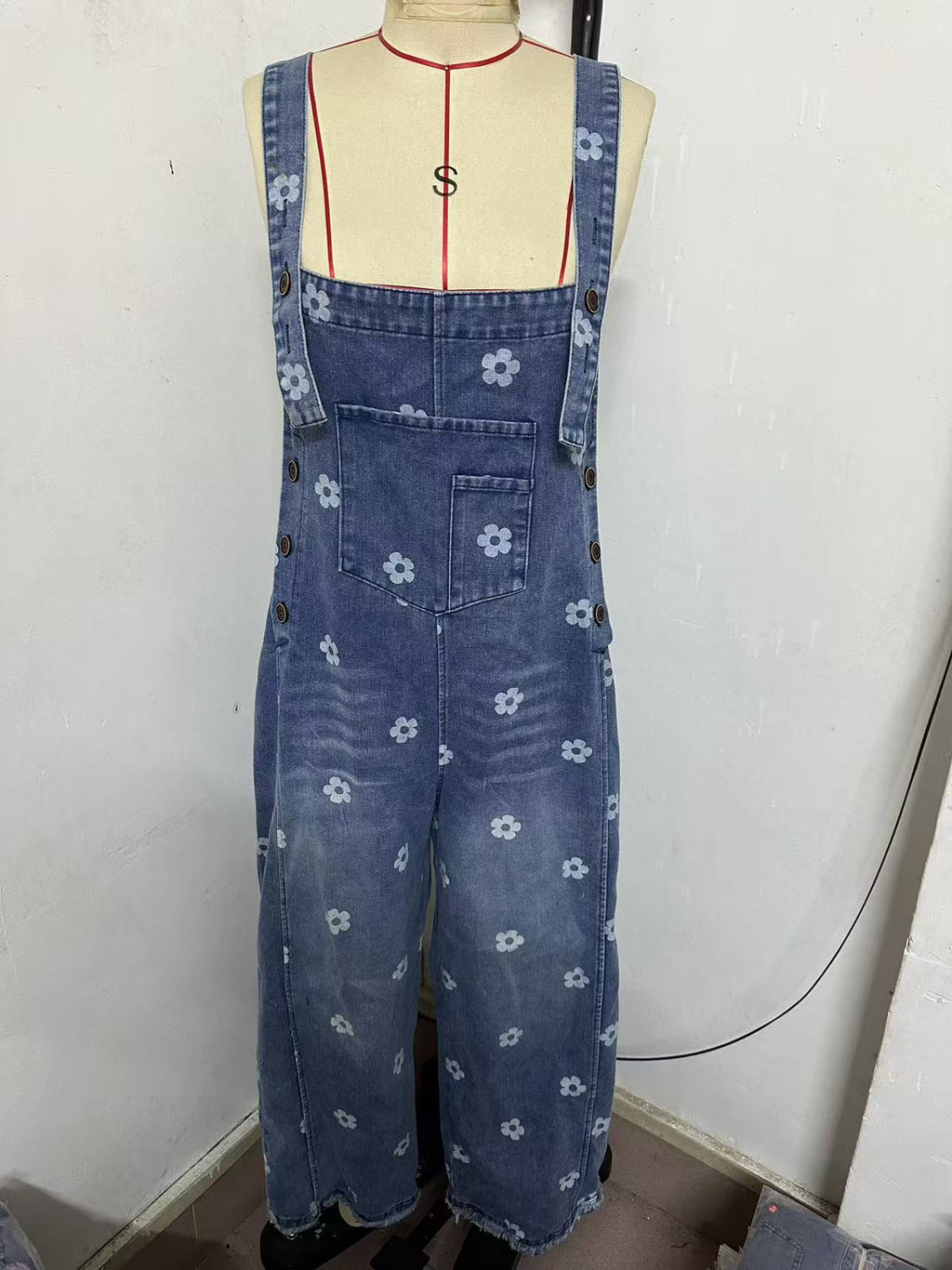 2026 New Foreign Trade Amazon Floral Print Wide-Leg Pants with Patchwork Loose Casual Retro Denim Overalls