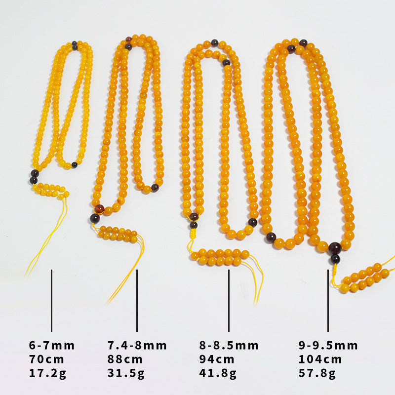 Old Wax 108 Buddha Beads Necklace Beeswax Bracelet Jewelry Women's High-End Sweater Chain Amber Chicken Fat Yellow Toy Necklace