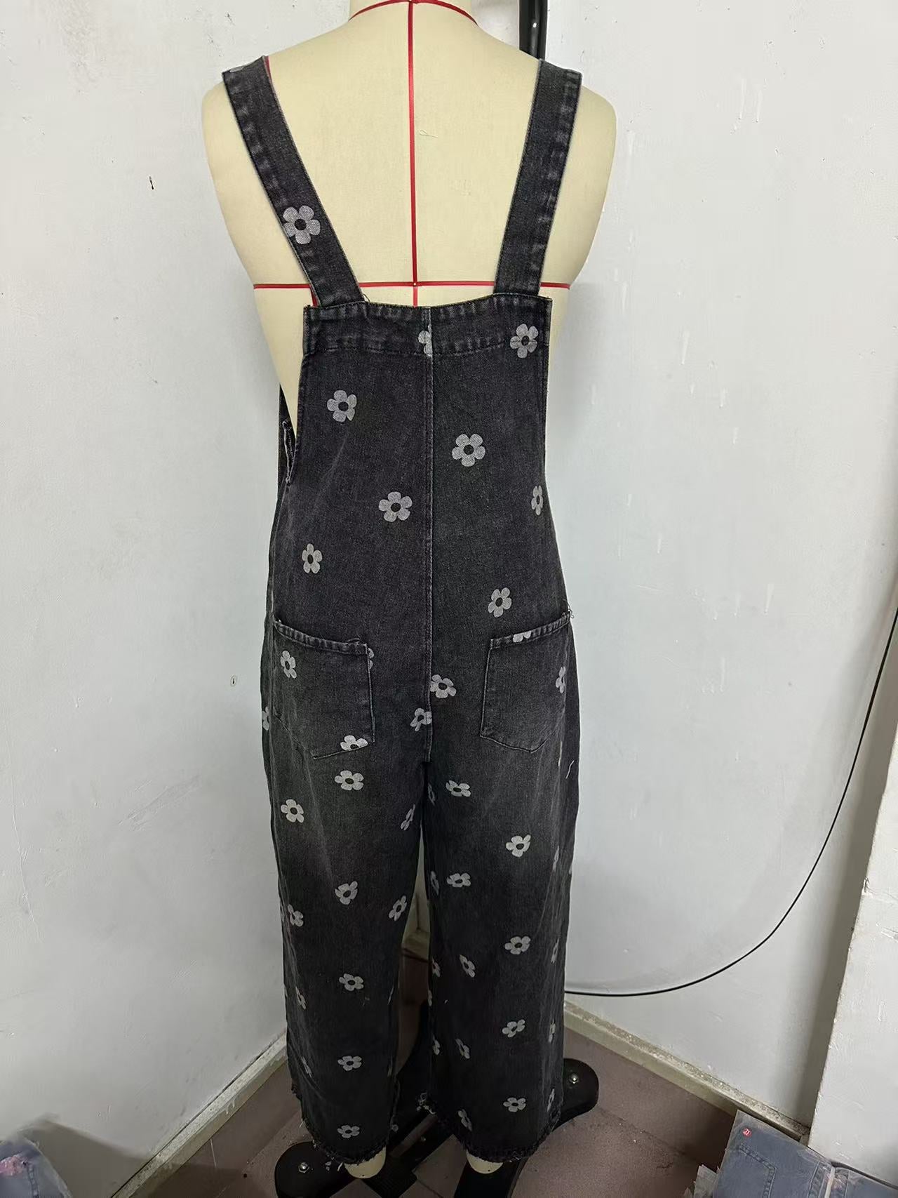 2026 New Foreign Trade Amazon Floral Print Wide-Leg Pants with Patchwork Loose Casual Retro Denim Overalls