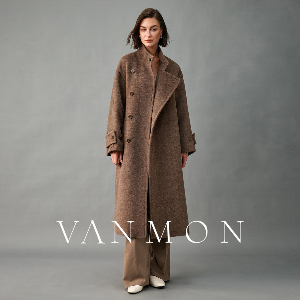 Lined, Thickened, Warm Autumn and Winter New Alpaca Wool Coat for Women with Partial Placket and Tie, Peruvian Alpaca Wool Coat