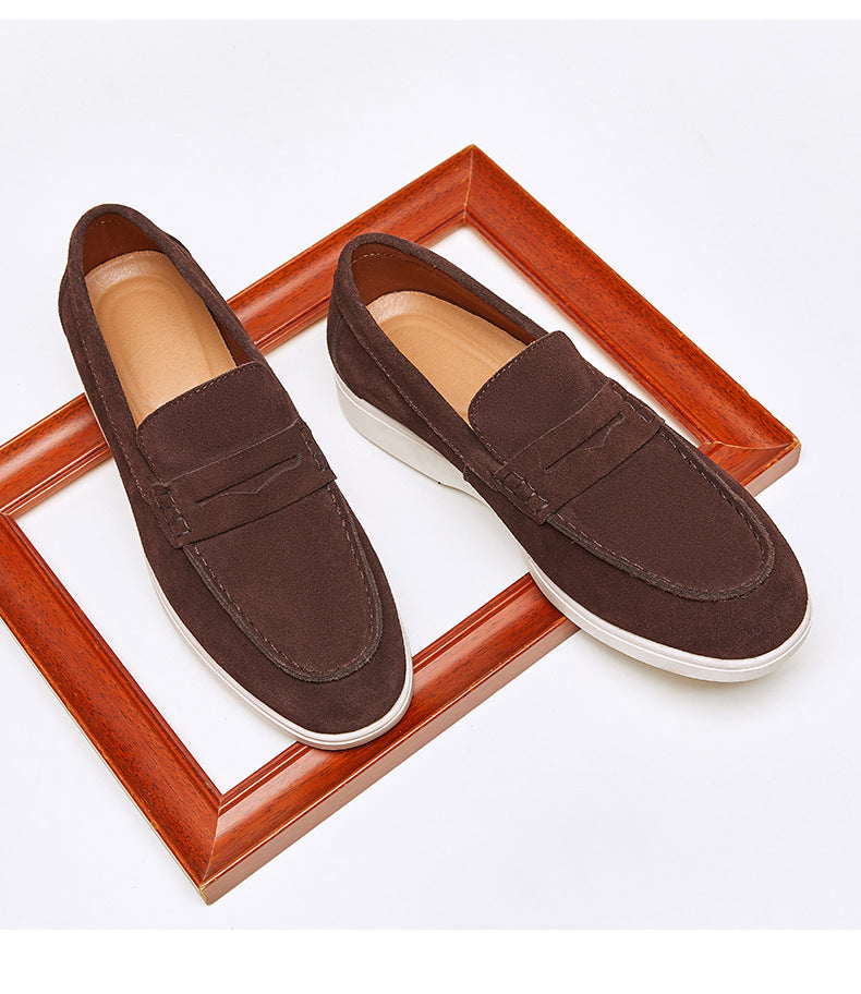 British Style Anti-Velvet Genuine Leather Frosted Loafers Men's Lazy Bean Shoes Slip-on Foil Casual Men's Shoes