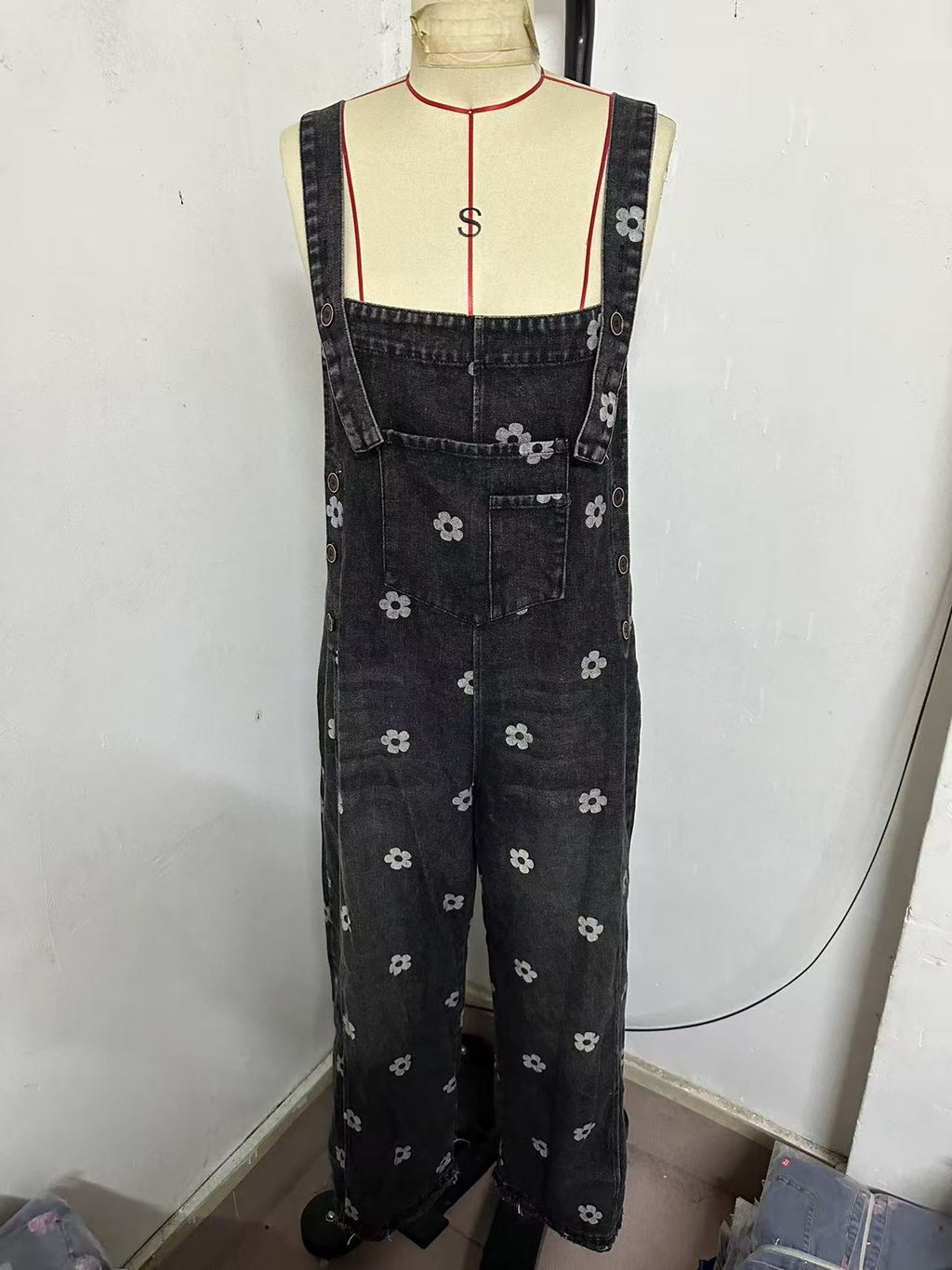 2026 New Foreign Trade Amazon Floral Print Wide-Leg Pants with Patchwork Loose Casual Retro Denim Overalls