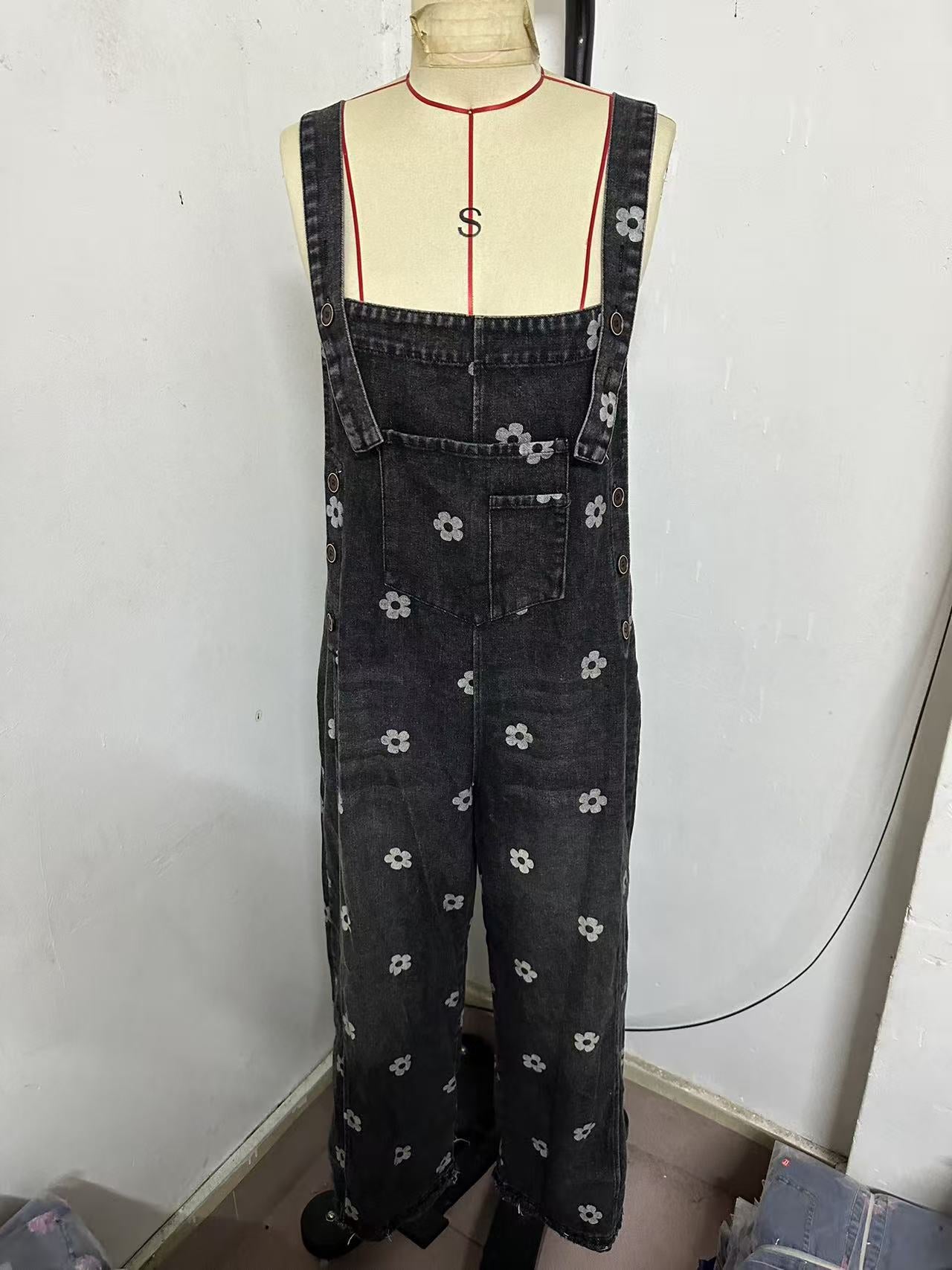 2026 New Foreign Trade Amazon Floral Print Wide-Leg Pants with Patchwork Loose Casual Retro Denim Overalls