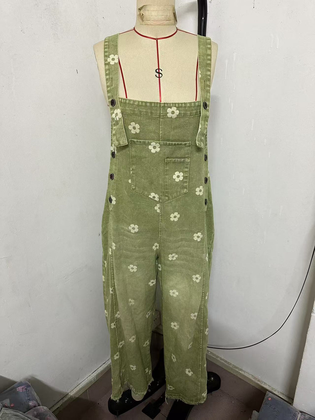 2026 New Foreign Trade Amazon Floral Print Wide-Leg Pants with Patchwork Loose Casual Retro Denim Overalls