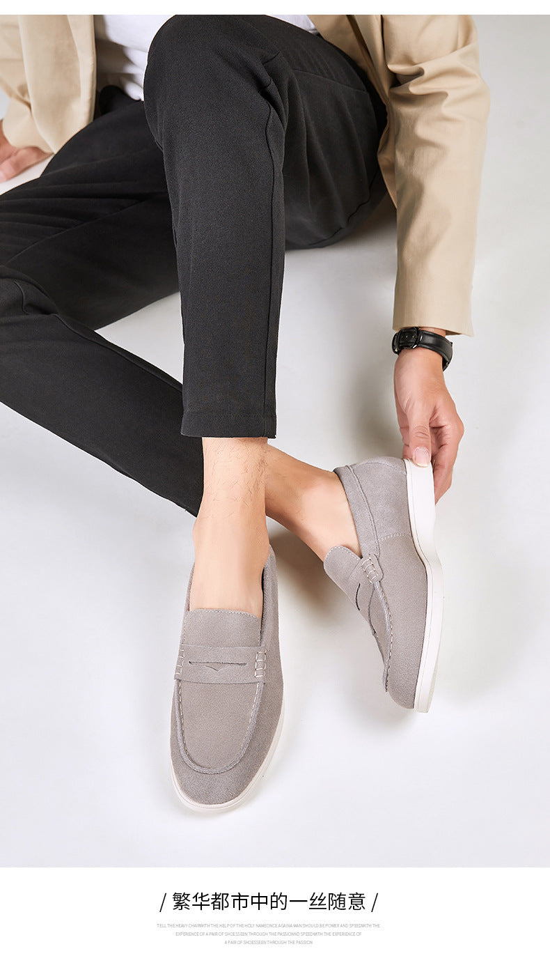 British Style Anti-Velvet Genuine Leather Frosted Loafers Men's Lazy Bean Shoes Slip-on Foil Casual Men's Shoes