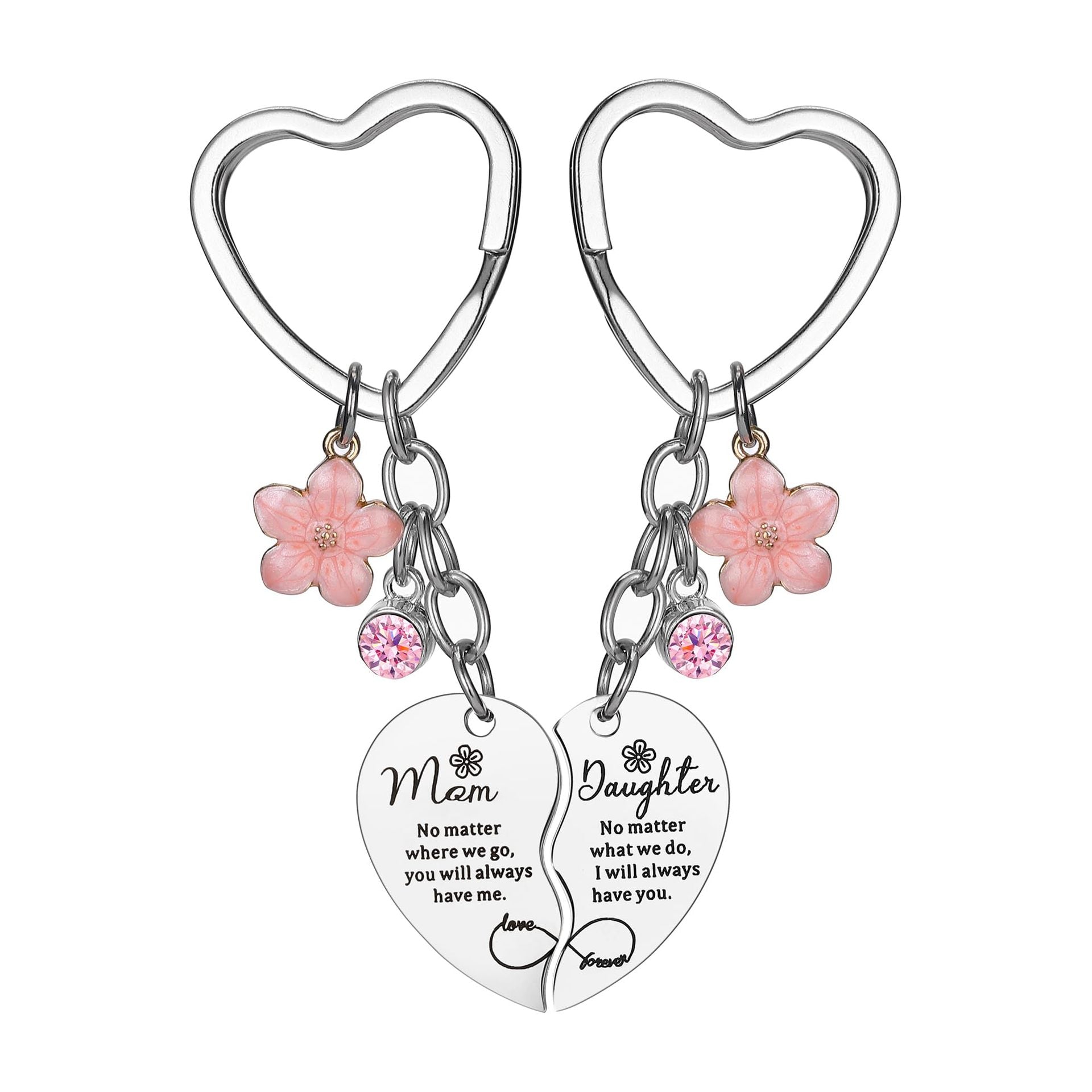 Mother's Day Keychain Women's Rose Gold Engraved Flower Pendant Keychain Love Puzzle Keychain Set