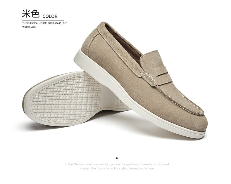British Style Anti-Velvet Genuine Leather Frosted Loafers Men's Lazy Bean Shoes Slip-on Foil Casual Men's Shoes