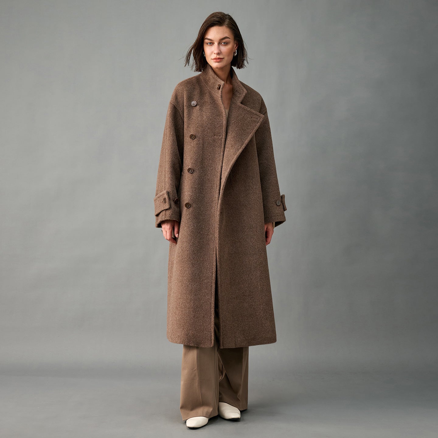 Lined, Thickened, Warm Autumn and Winter New Alpaca Wool Coat for Women with Partial Placket and Tie, Peruvian Alpaca Wool Coat
