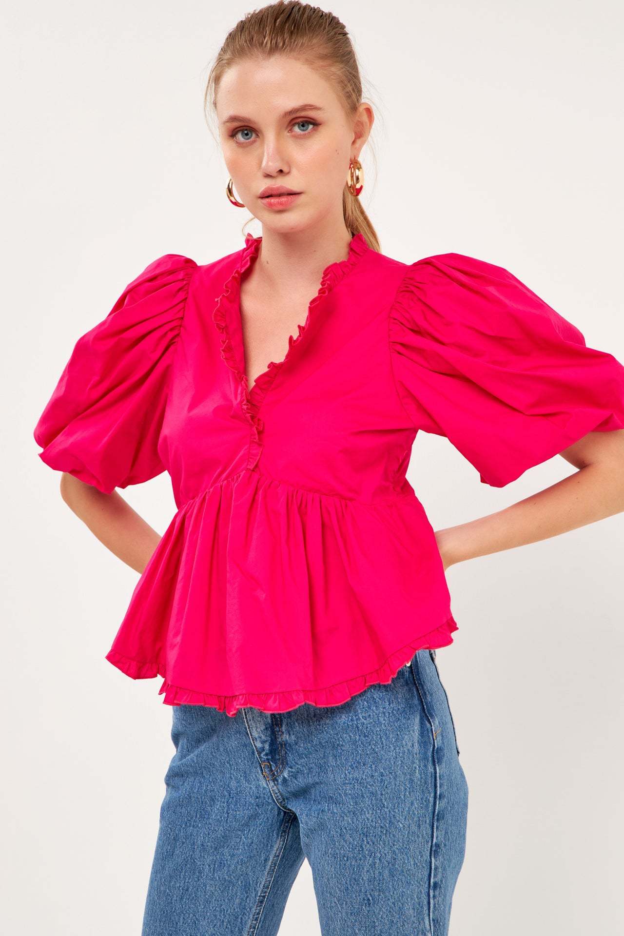 2024 New Summer Dress New Retro Western Style V-Neck Bubble Short Sleeve Shirt