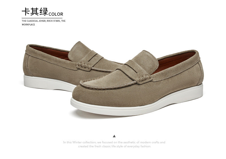 British Style Anti-Velvet Genuine Leather Frosted Loafers Men's Lazy Bean Shoes Slip-on Foil Casual Men's Shoes