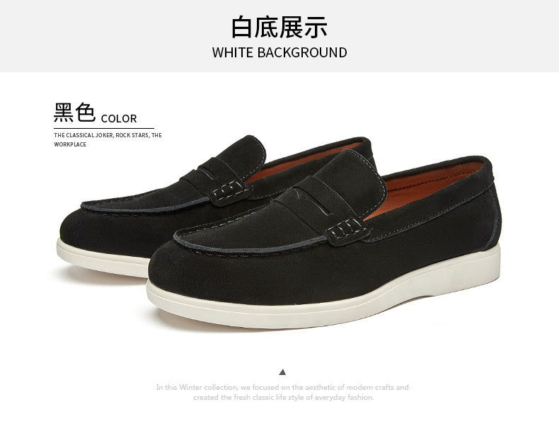 British Style Anti-Velvet Genuine Leather Frosted Loafers Men's Lazy Bean Shoes Slip-on Foil Casual Men's Shoes