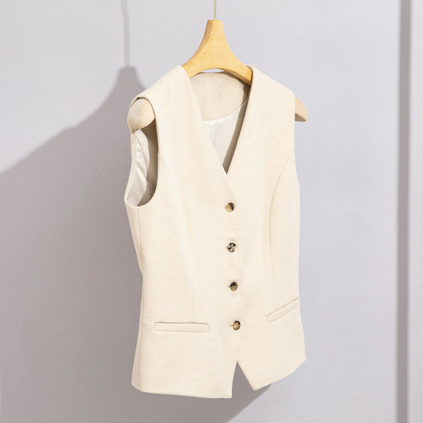 Wool Suit Set for Women, Three-Piece Autumn and Winter Formal Wear, Vest, Straight-Leg Wide-Leg Pants, Small Blazer, Elegant and Stylish