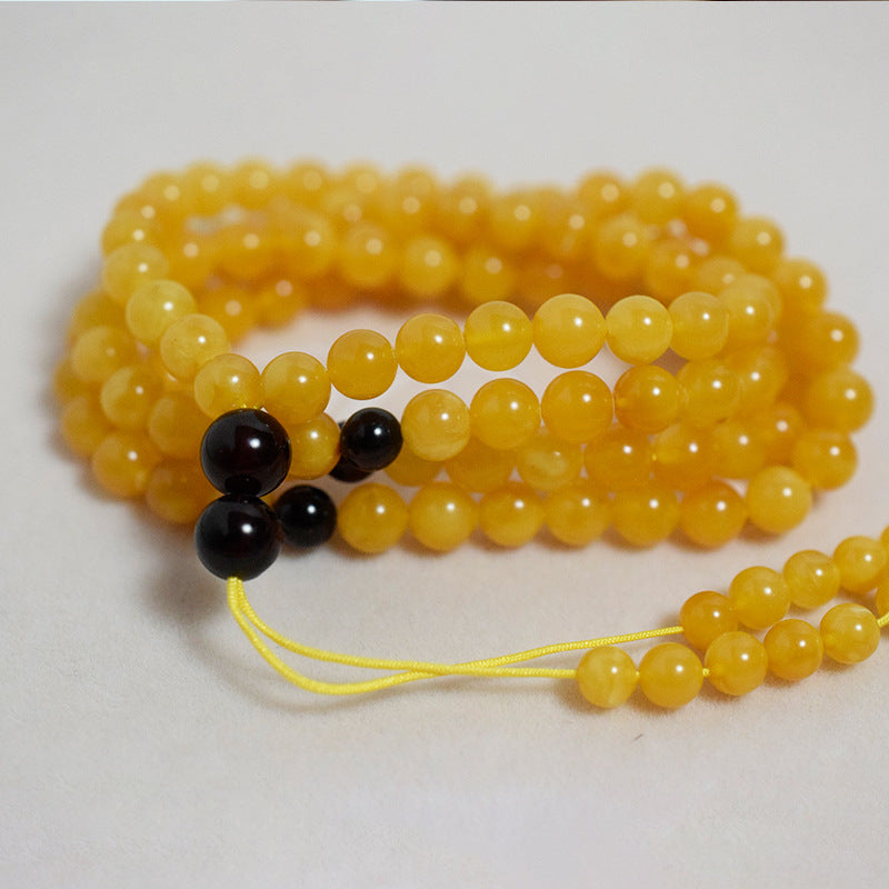 Old Wax 108 Buddha Beads Necklace Beeswax Bracelet Jewelry Women's High-End Sweater Chain Amber Chicken Fat Yellow Toy Necklace